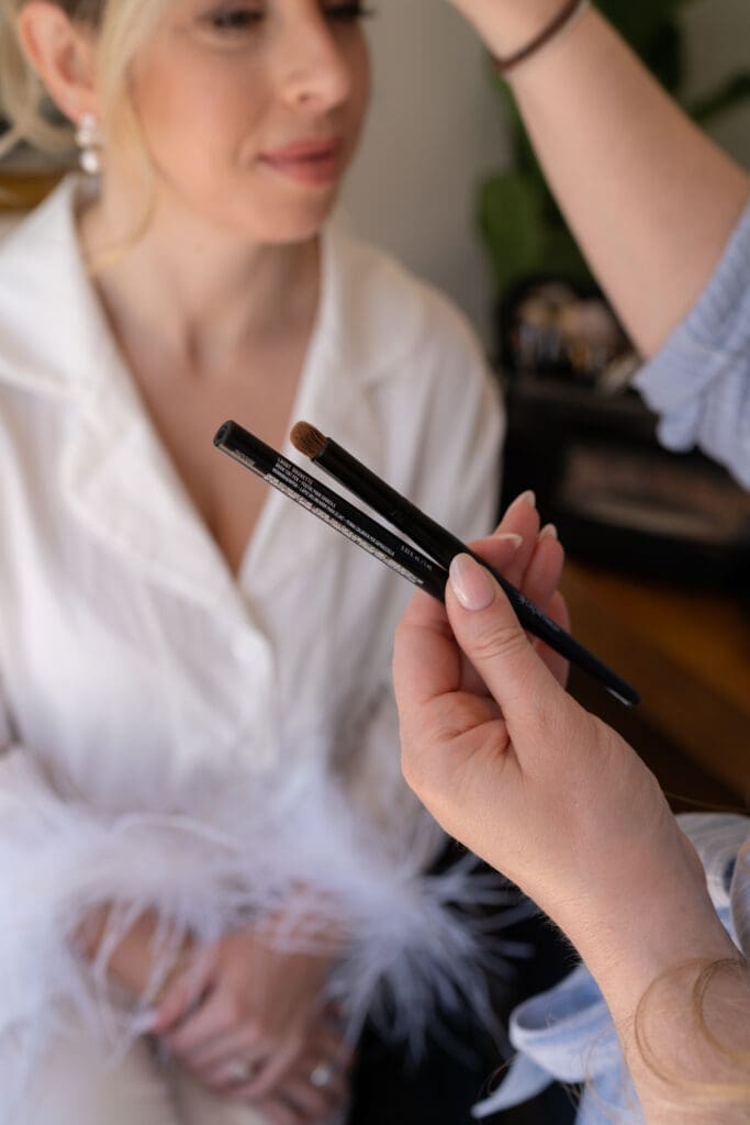 Close up detail of bridal hair styling tools during Rachel Caws branding photography shoot in Sussex